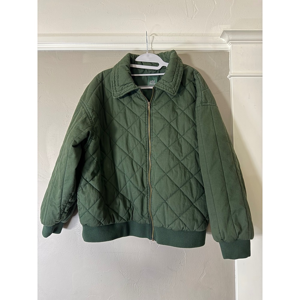Wild Fable Womens Quilted Bomber Jacket Green Full Zip Cotton Large VN1247024